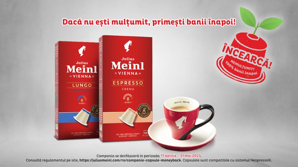 Alege cafeaua care iubește natura, în capsule Julius Meinl 100% biodegradabile. Dacă nu ești mulțumit, primești banii înapoi!